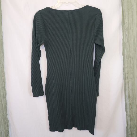 Old Navy Green Stretch Ribbed Bodcon Pencil Dress Long Sleeve Knee Length Size M - Picture 3 of 5